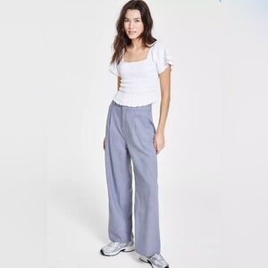 NWT Women’s High-Rise Linen Wide-Leg Pleat-Front Trouser Pants.